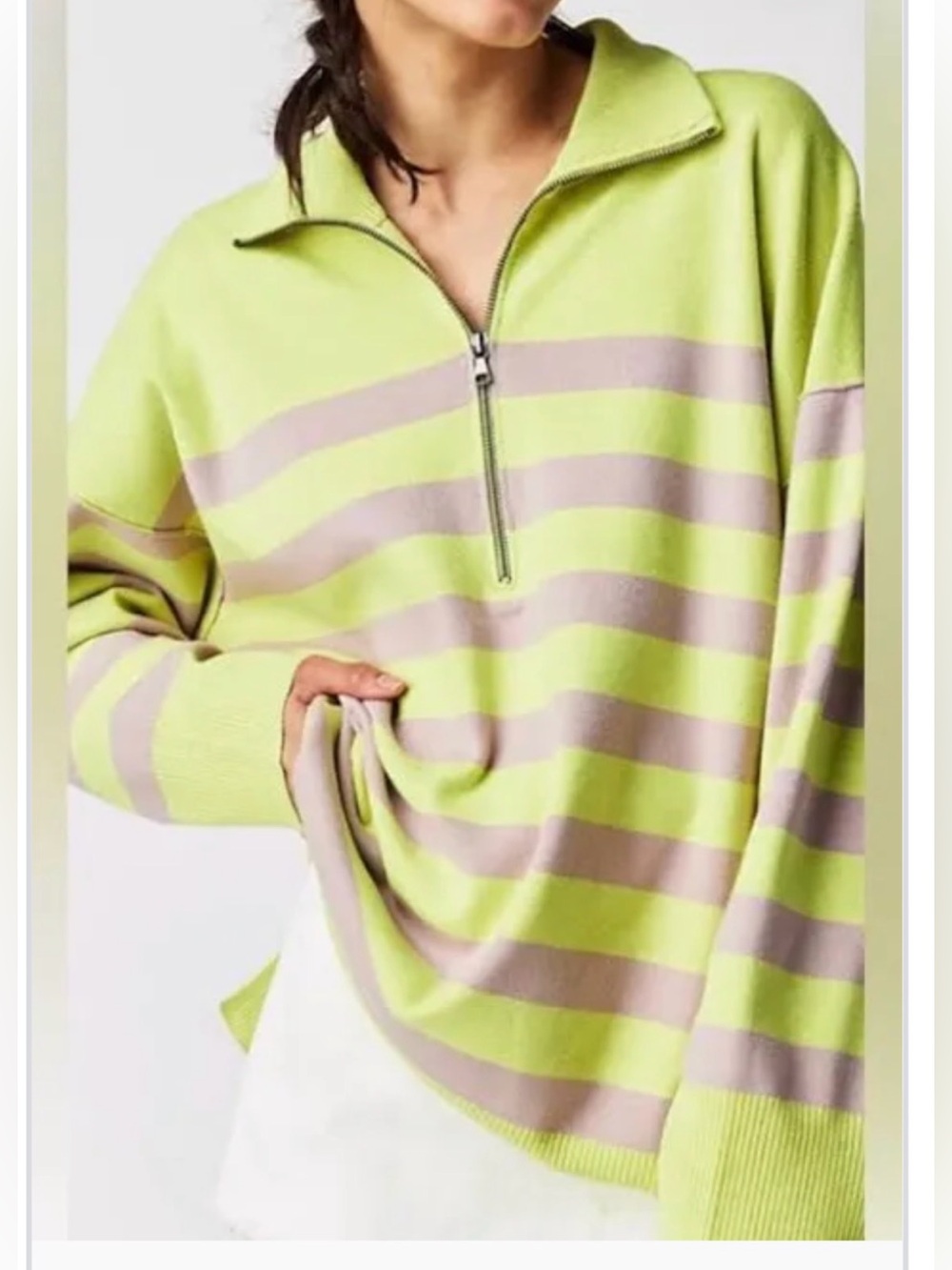 NWT Free People Coastal Stripe Pullover in Lime Daiquiri sz S